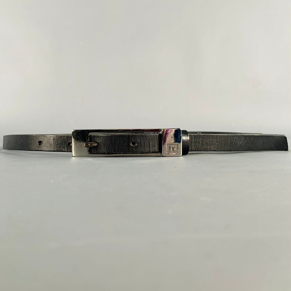 J.LINDEBERG Size 30 Black Silver Logo Leather Leather Belt